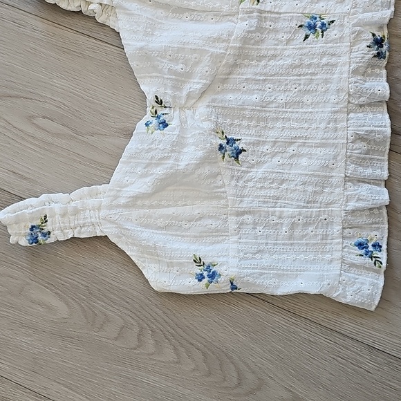 Kirious Cottagecore Dainty Pointelle Embroidered Ruched Cami Crop Top Small - Picture 2 of 12